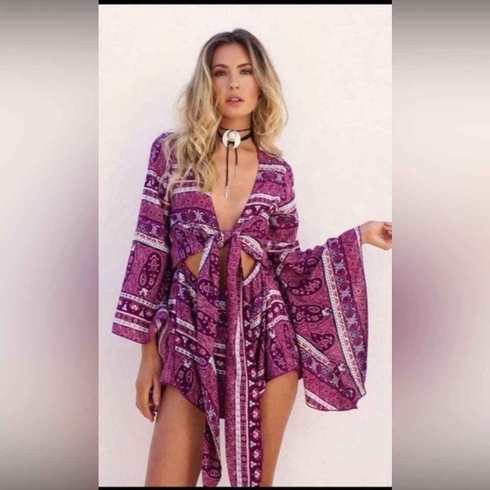 Sale! Super sexy bohemian large bell sleeves Floral Paisley romper